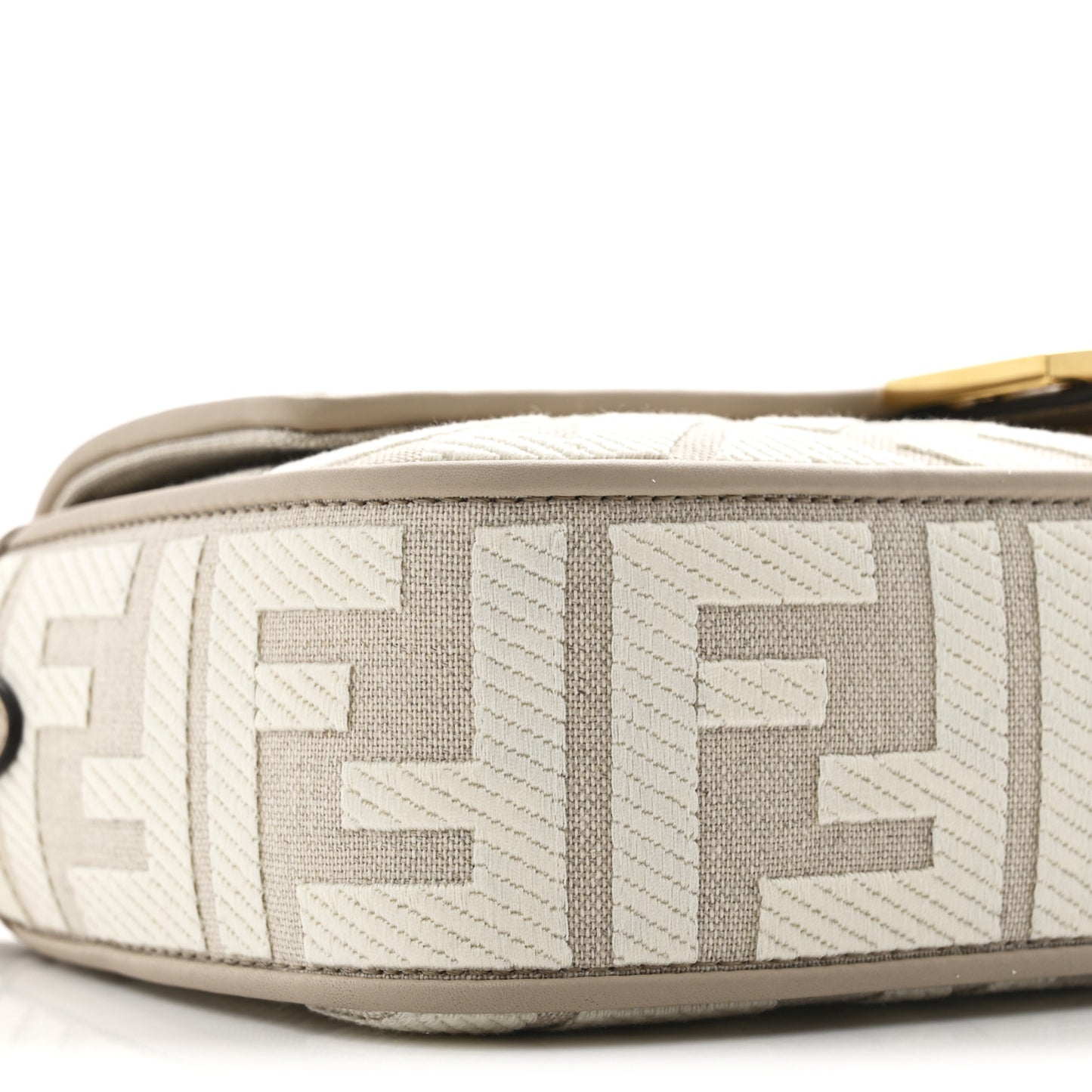Canvas Vitello King FF Embroidered Baguette Grezzo White Nuvola