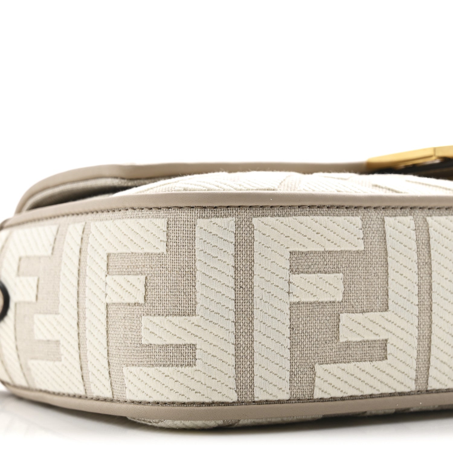 Fendi Canvas Vitello King FF Embroidered Baguette Grezzo White Nuvola 9 of 10