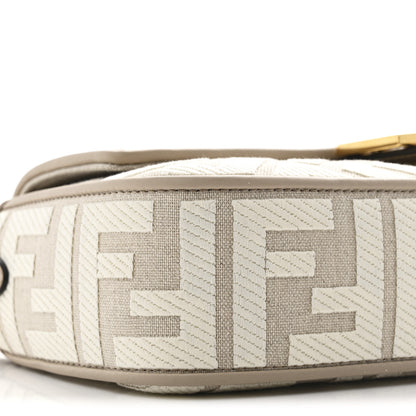 Fendi Canvas Vitello King FF Embroidered Baguette Grezzo White Nuvola 9 of 10