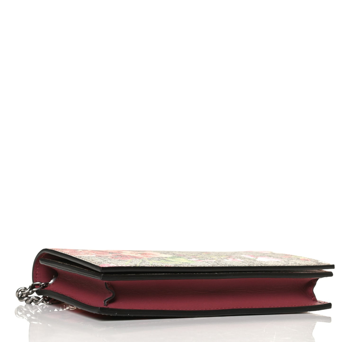 GG Supreme Monogram Blooms Chain Wallet Beige Multicolor Dry Rose