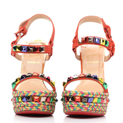 Christian Louboutin Lambskin Suede Cubana Cataclou 140 Wedge Sandals 35 Poppy 3 of 24