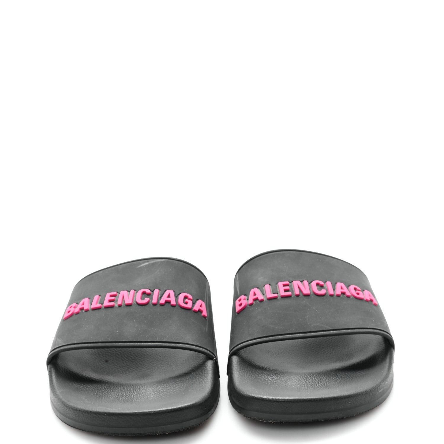 Balenciaga Rubber Womens Logo Pool Slide Sandals 39 Black Fuschia 3 of 9