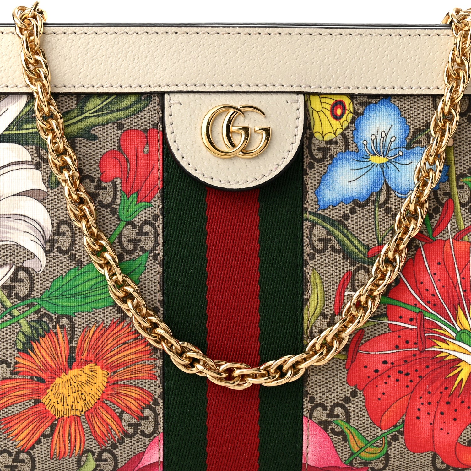 Gucci GG Supreme Monogram Flora Web Small Ophidia Chain Shoulder Bag White 8 of 11