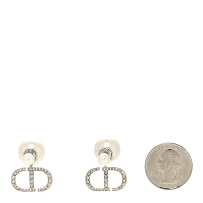 Christian Dior Pearl Crystal Tribal CD Drop Earrings Silver 2 of 4