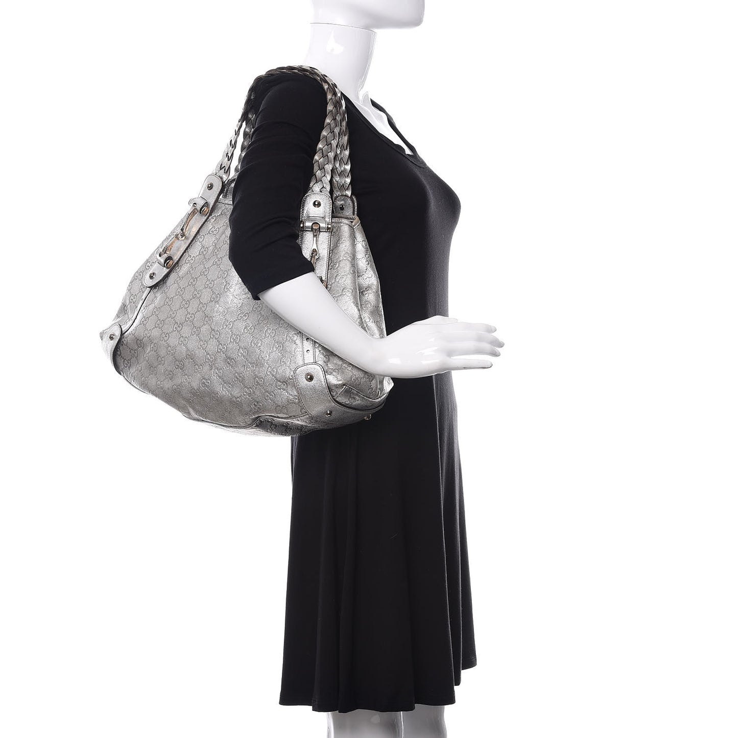 Metallic Guccissima Medium Pelham Shoulder Bag Silver