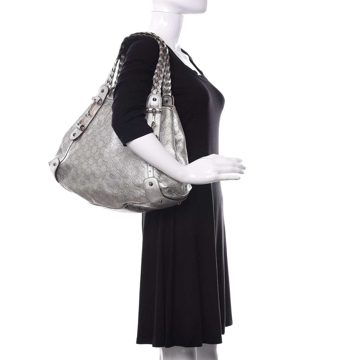 Gucci Metallic Guccissima Medium Pelham Shoulder Bag Silver 2 of 15