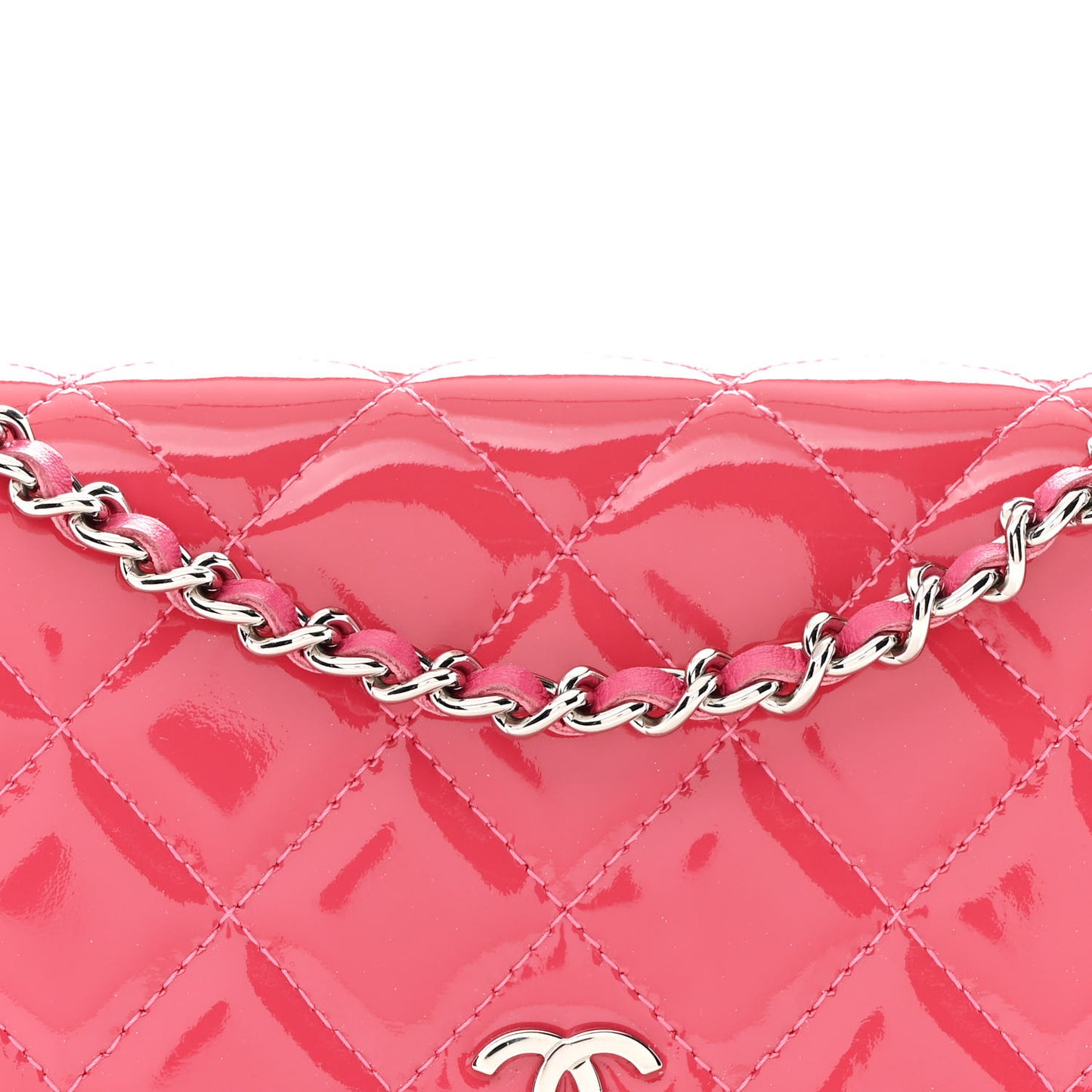 Patent Calfskin Quilted Wallet On Chain WOC Pink