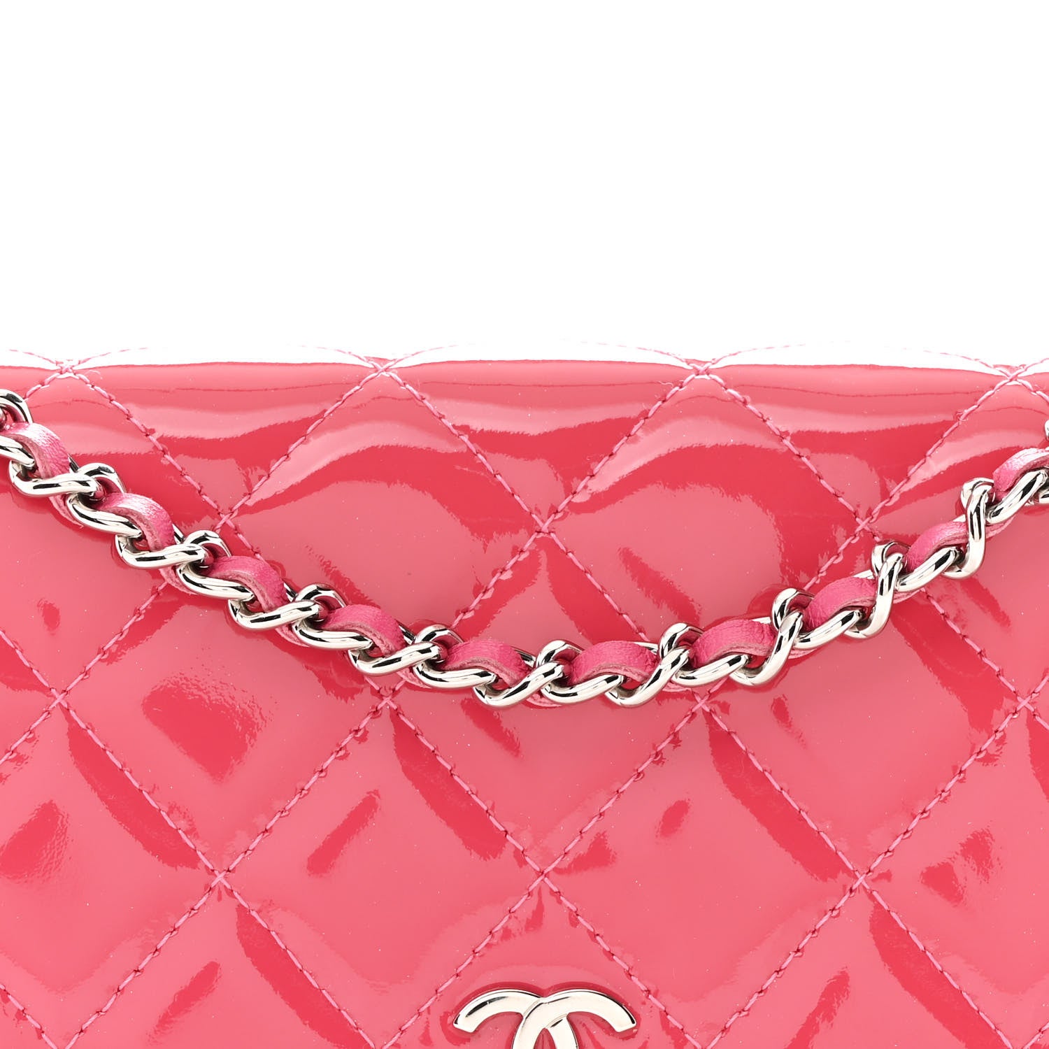 Chanel Patent Calfskin Quilted Wallet On Chain WOC Pink 9 of 12