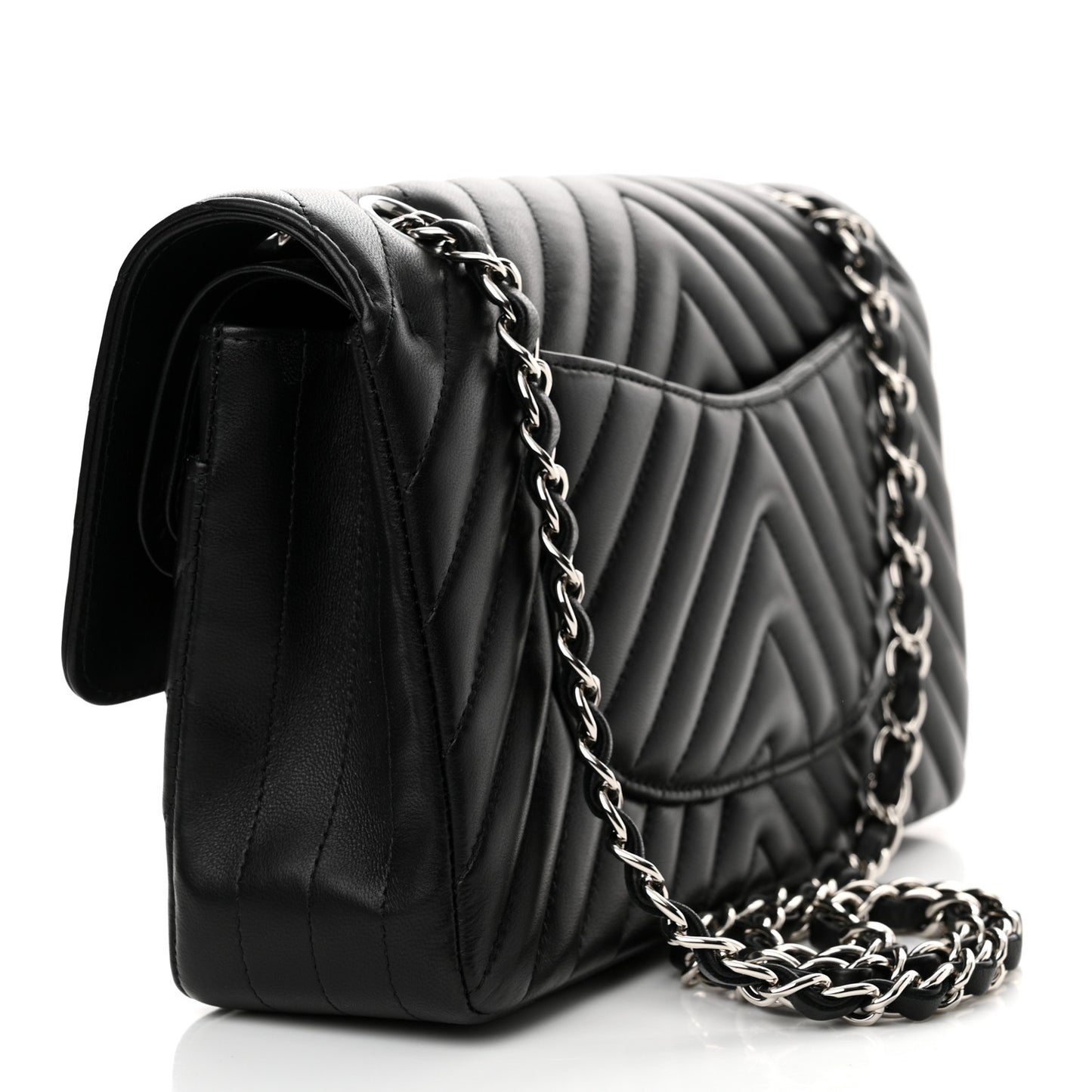 Lambskin Chevron Quilted Medium Double Flap Black