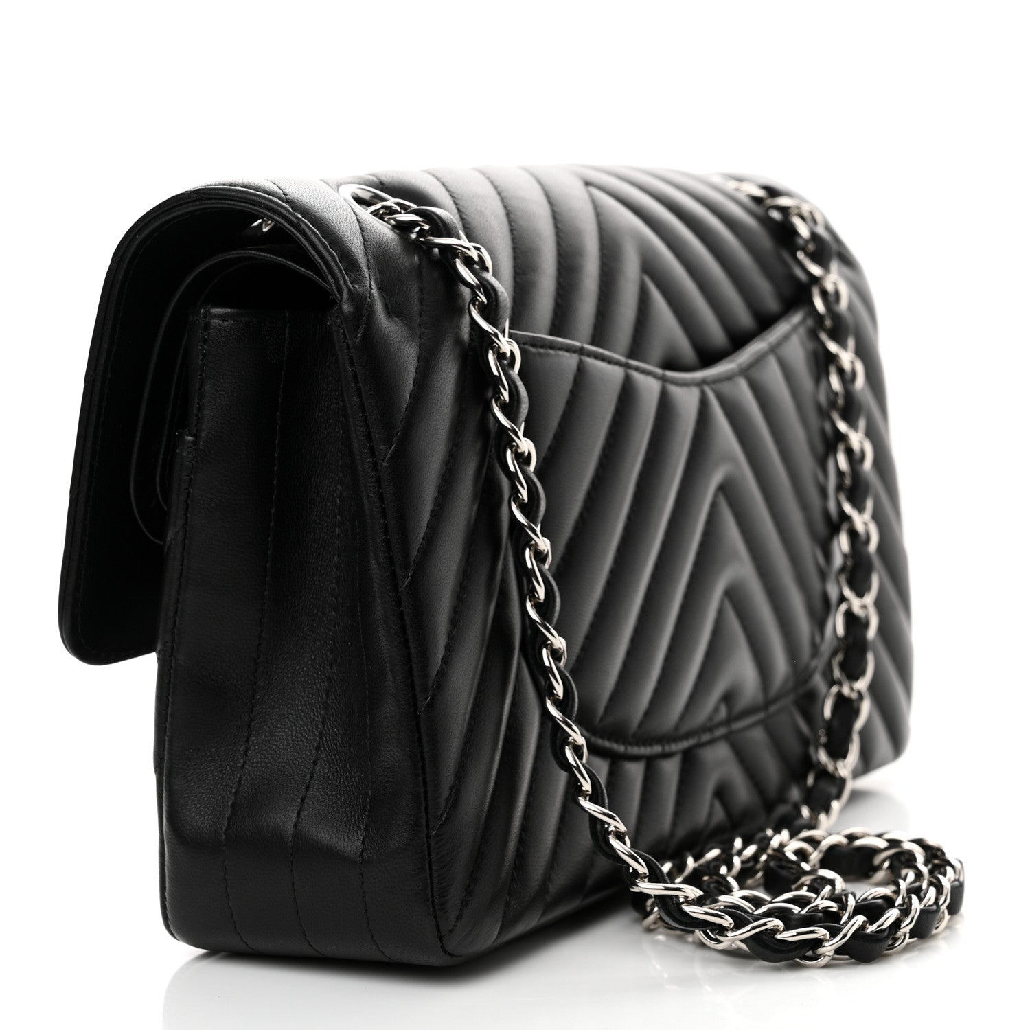 Chanel Lambskin Chevron Quilted Medium Double Flap Black 3 of 14