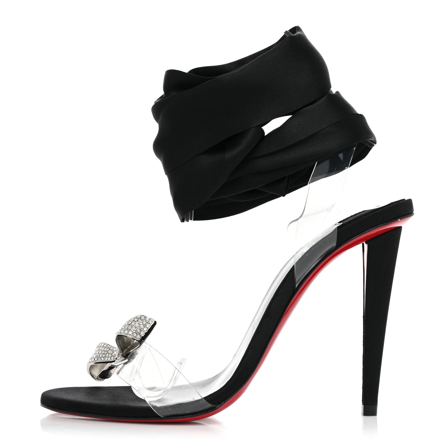Christian Louboutin Satin Crystal PVC Astrinodo 100 Sandals 37 Black 1 of 10