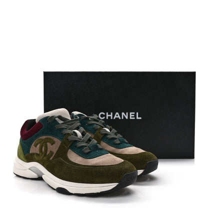 Chanel Suede Calfskin CC Sneakers 36.5 Green Beige 9 of 9