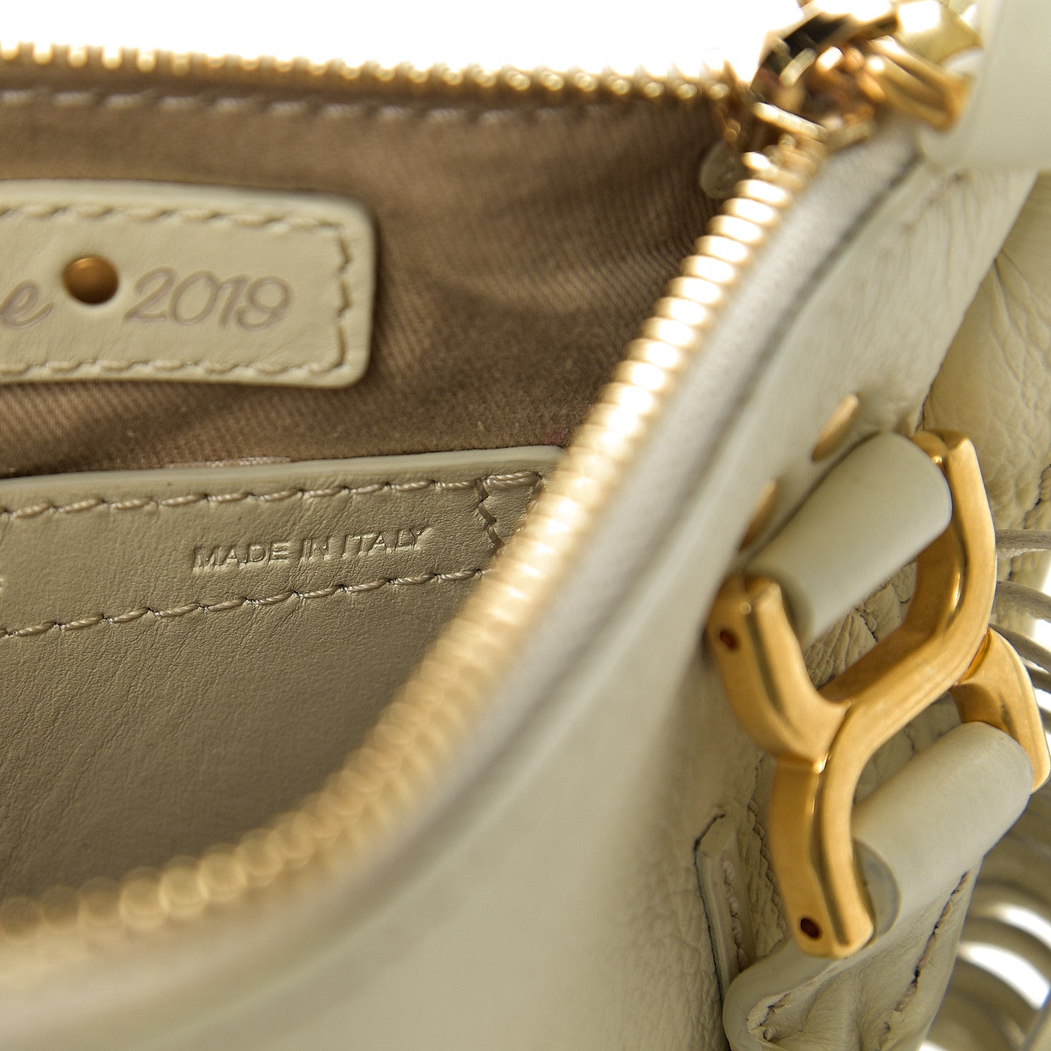 Chloe Shiny Small Grain Calfskin Mini Marcie Multi Fringe Satchel Natural White 7 of 12