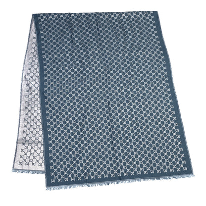 Gucci Cotton Lame GG Monogram Argentavio Fringe Scarf Periwinkle Light Grey 2 of 4