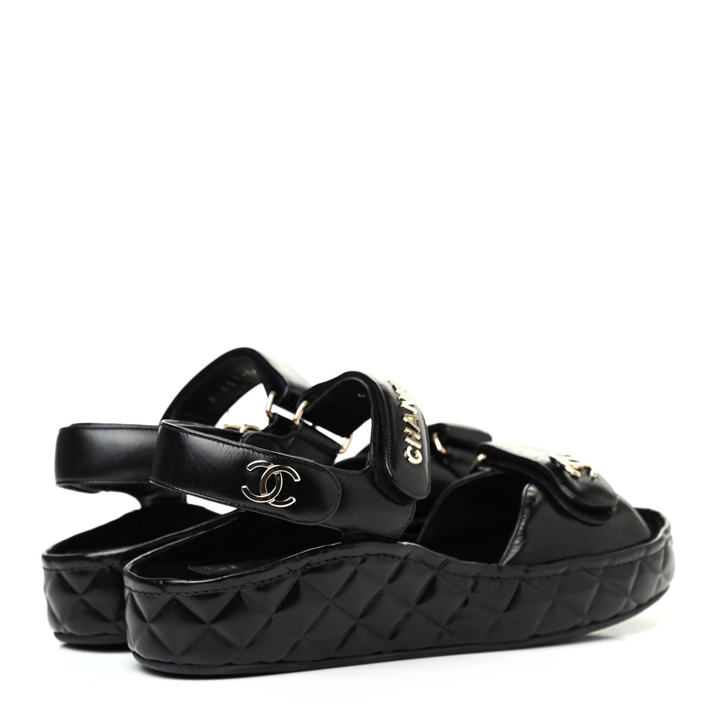 Shiny Calfskin Logo Platform Sandals 39 Black