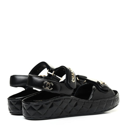 Chanel Shiny Calfskin Logo Platform Sandals 39 Black 3 of 4