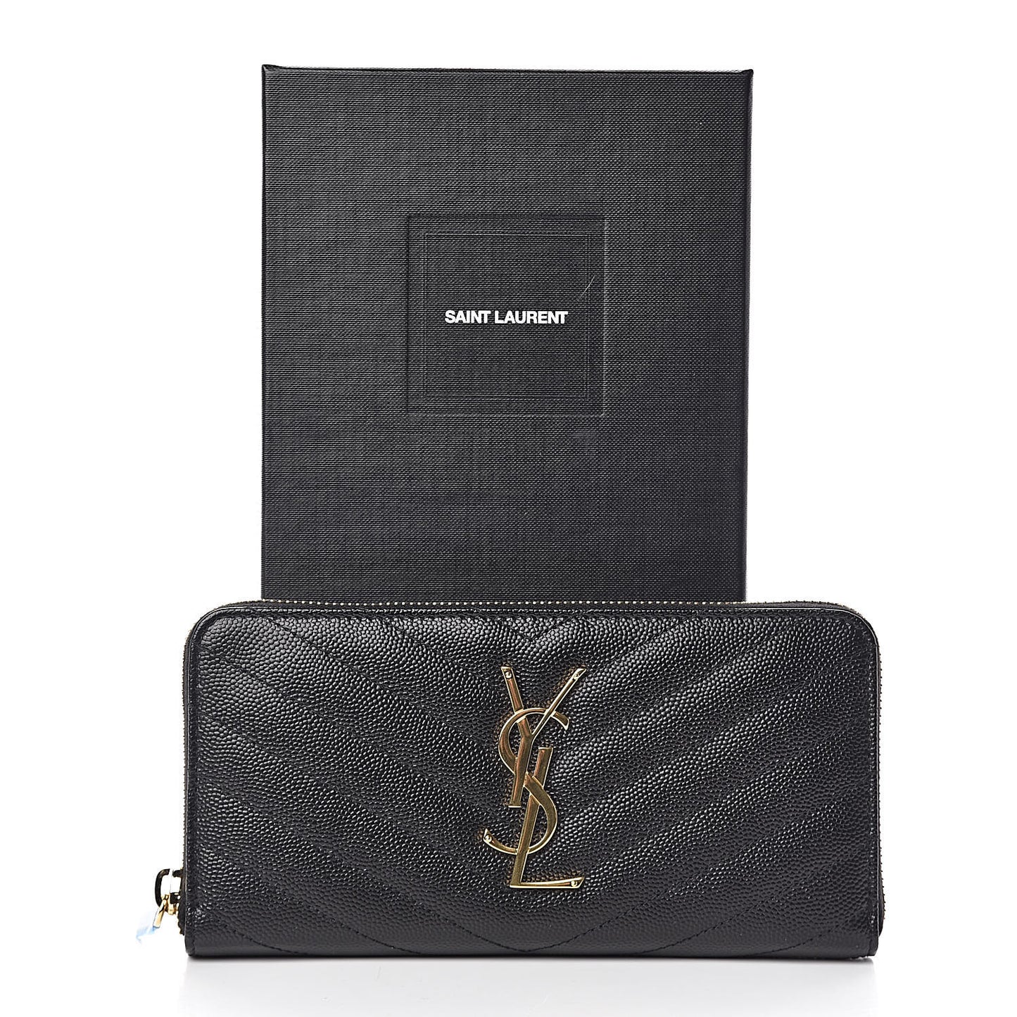 Grain De Poudre Matelasse Chevron Monogram Zip Around Wallet Black