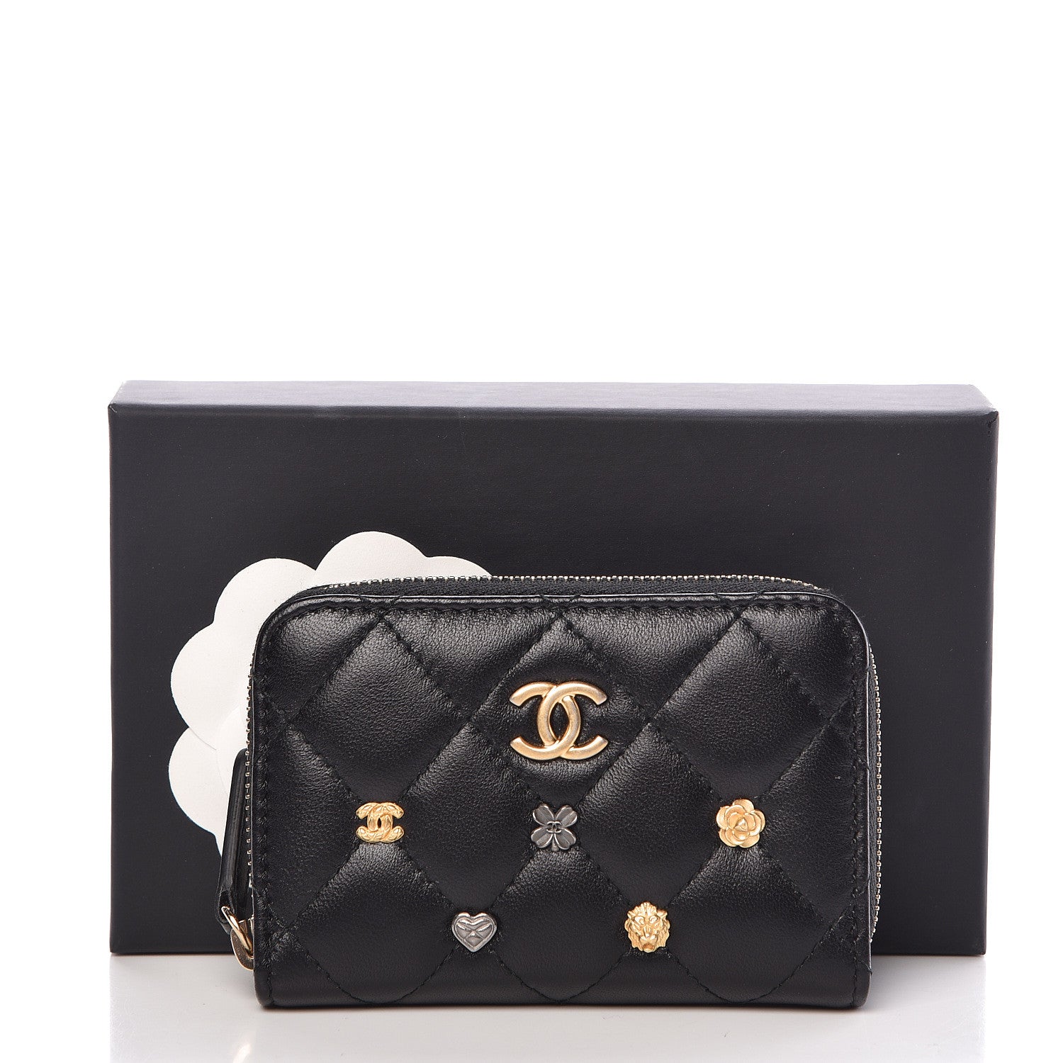Chanel Lambskin Lucky Charms Zip Coin Purse Black 8 of 8