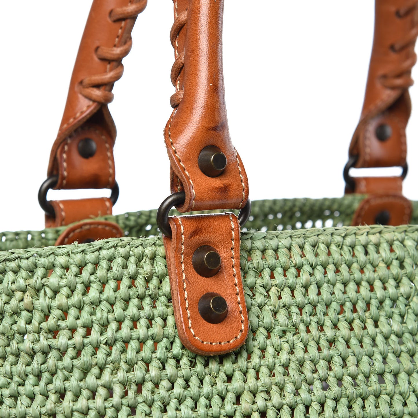 Raffia Calfskin Panier Basket Tote