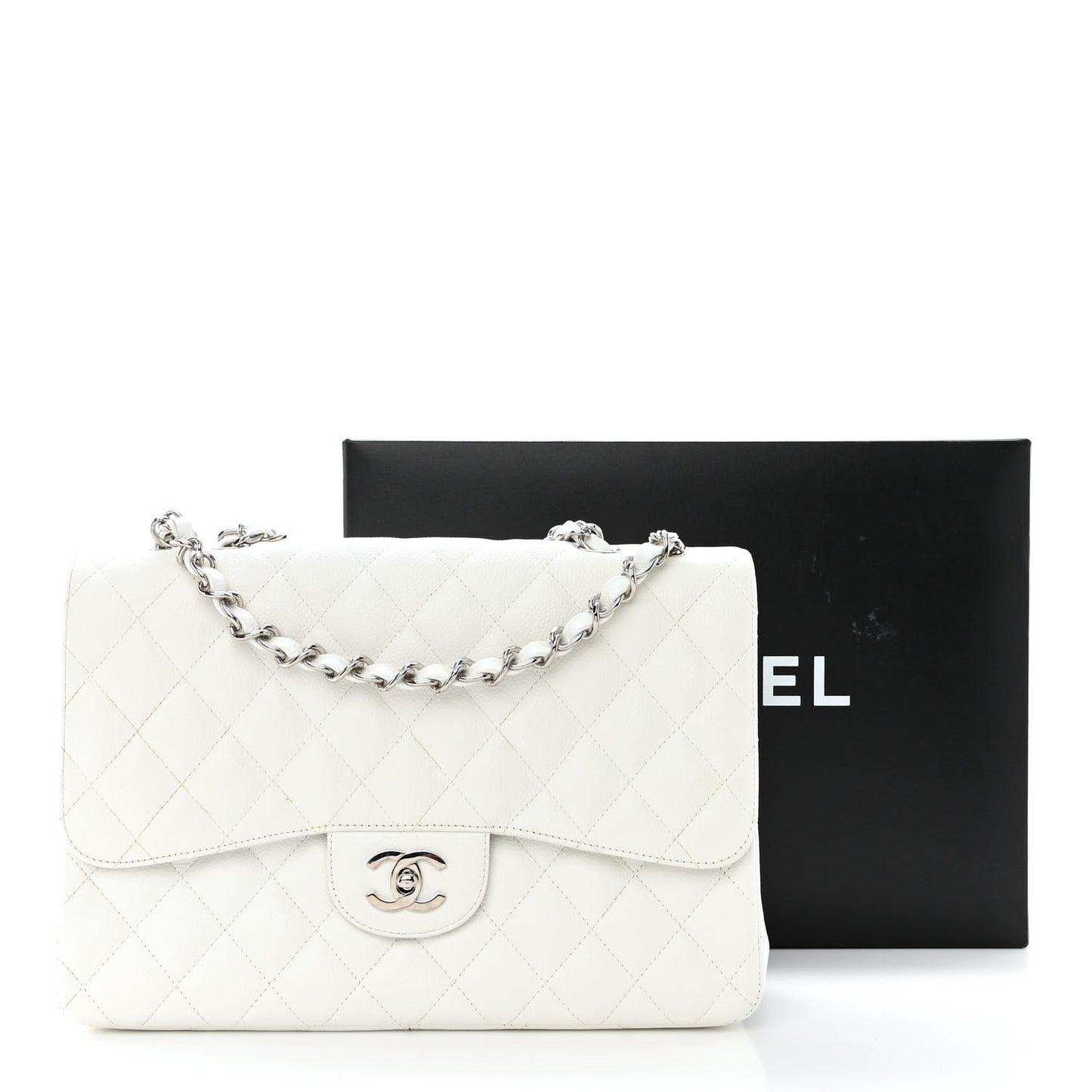 Caviar Quilted Jumbo Single Flap White