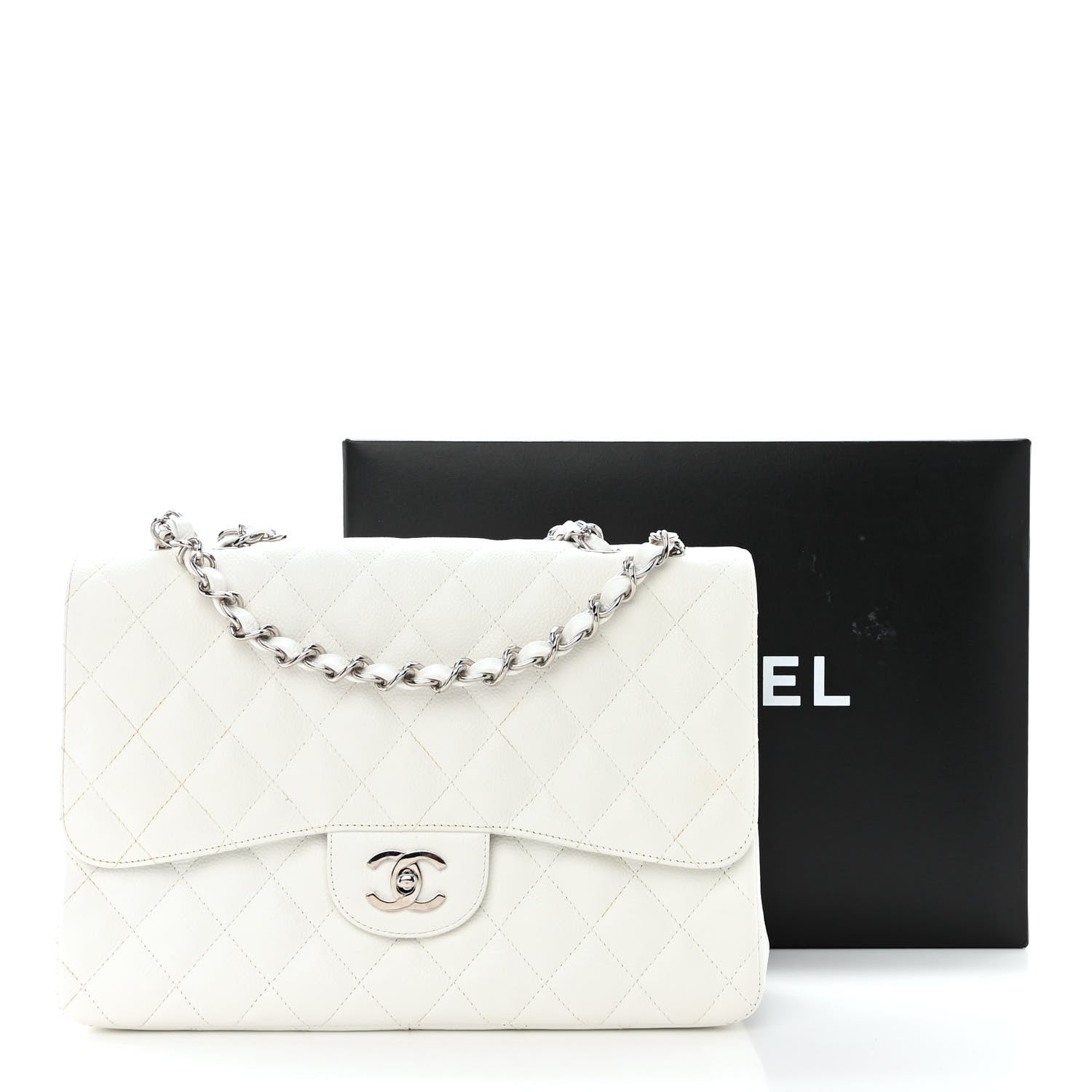 Chanel Caviar Quilted Jumbo Single Flap White 11 of 11