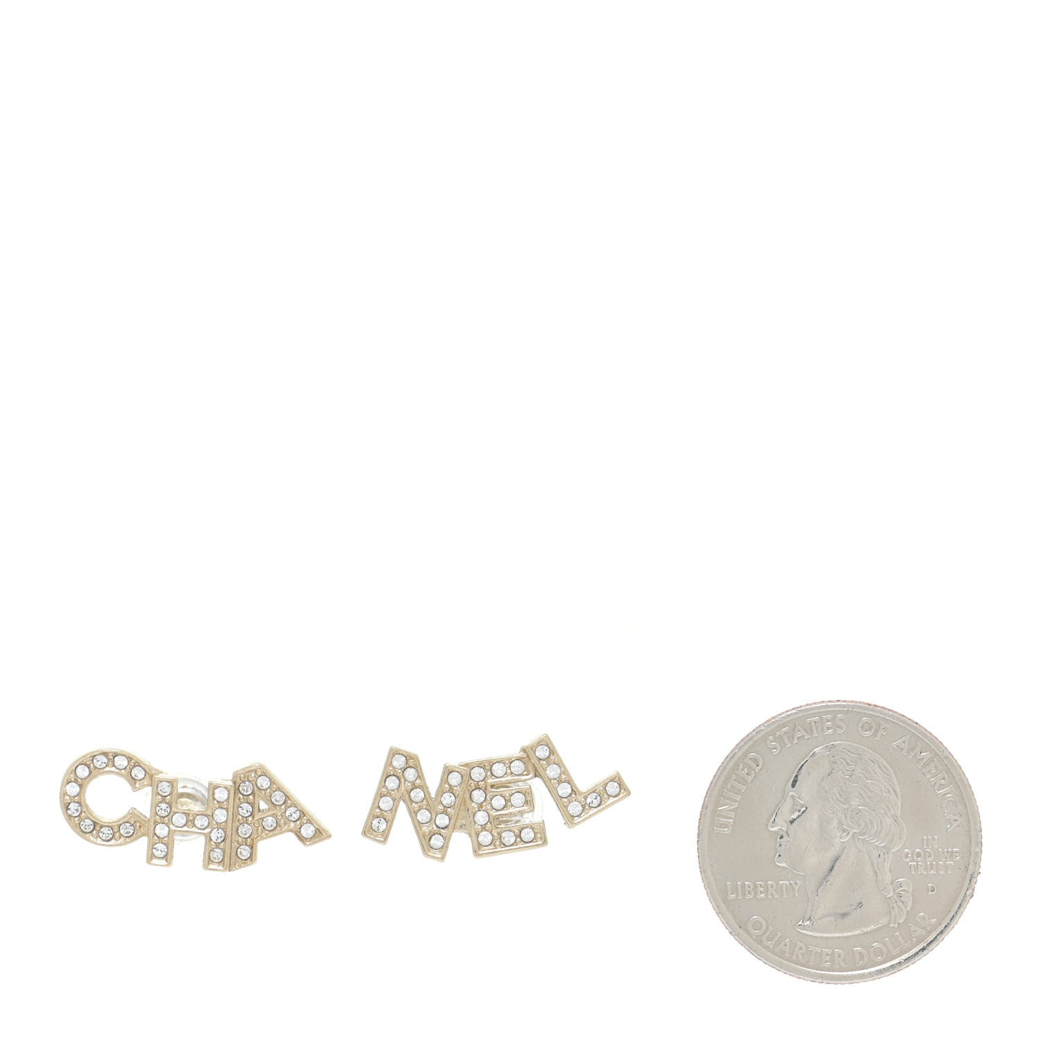 Chanel Crystal Pearl Signature Stud Earrings Gold 2 of 5