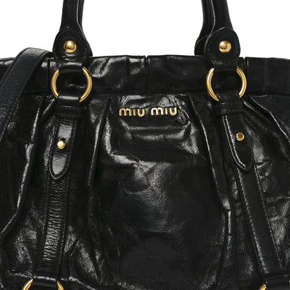 Miu Miu Vitello Lux Gathered Tote Black 7 of 9