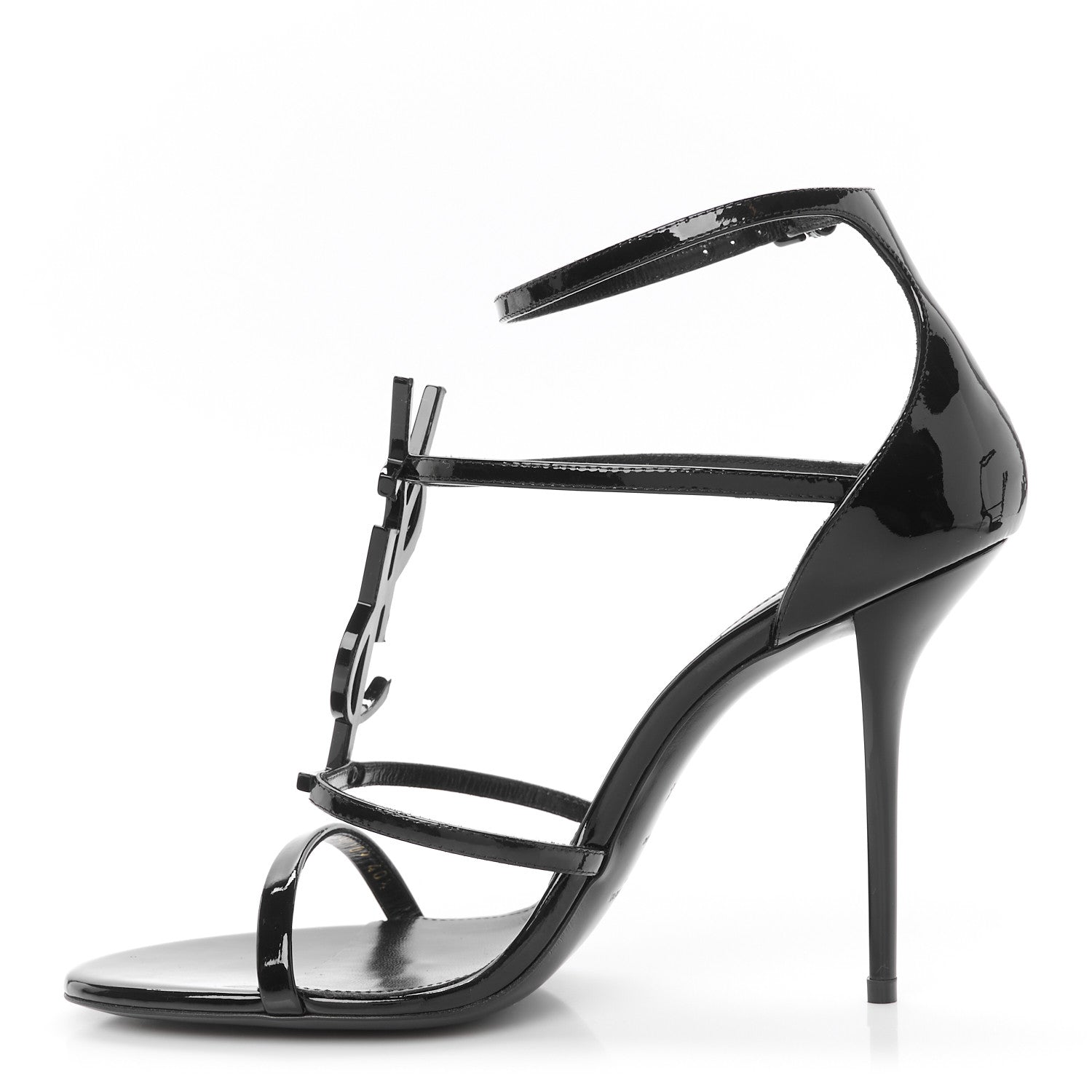 Saint Laurent Patent Cassandra 100 Ankle Strap Sandals 40.5 Black 1 of 10