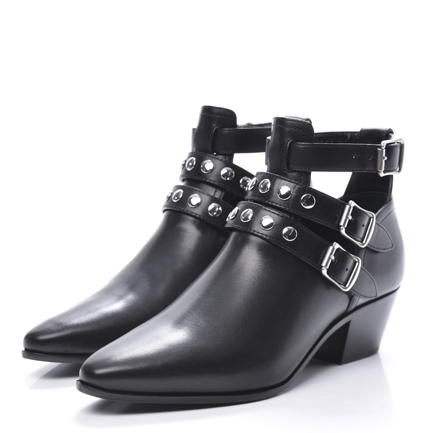 Calfskin Rock Rivet Stud Booties 36 Black
