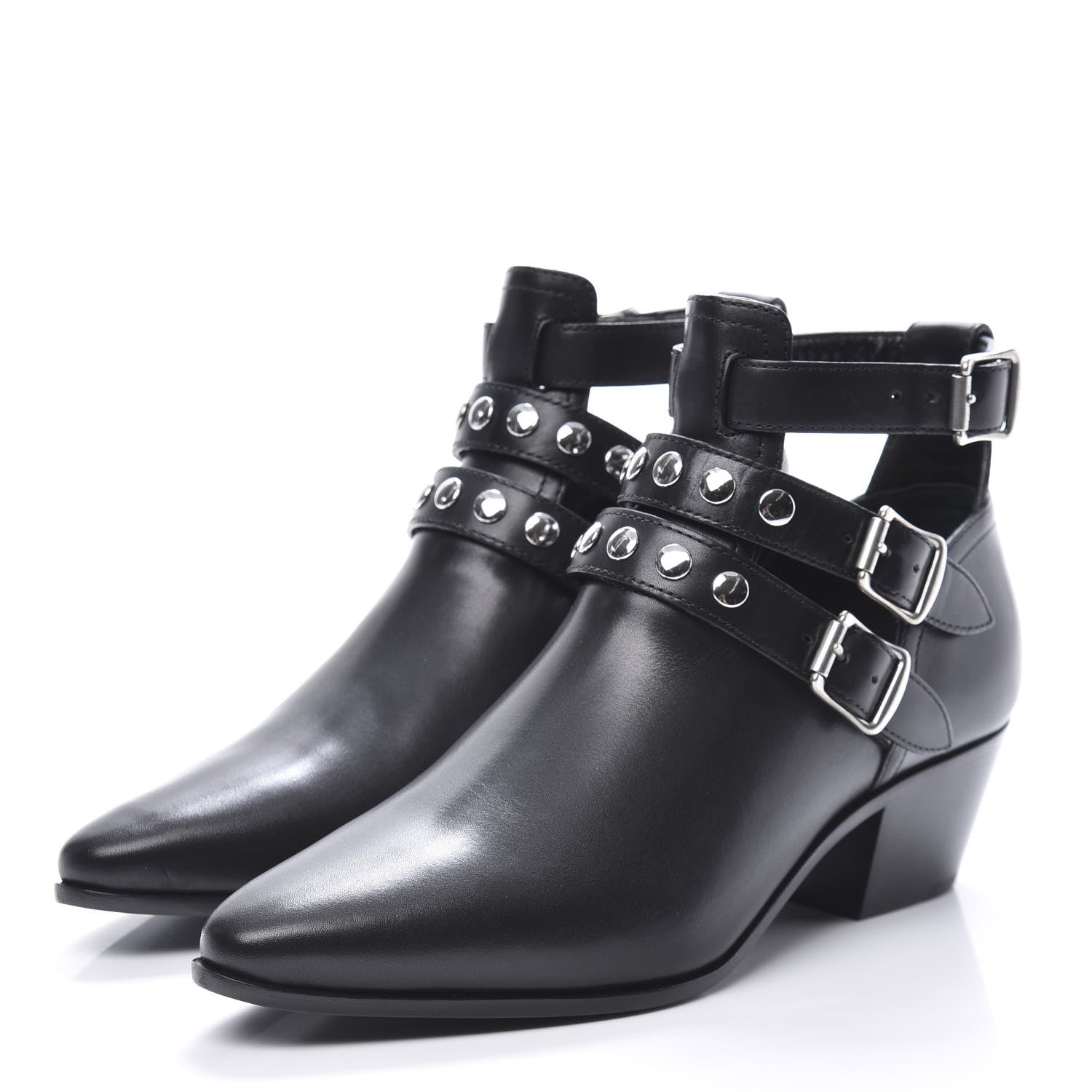 Saint Laurent Calfskin Rock Rivet Stud Booties 36 Black 3 of 8
