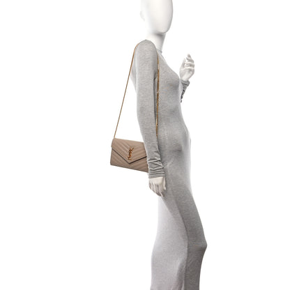 Saint Laurent Grain De Poudre Matelasse Chevron Monogram Chain Wallet Nude Powder 2 of 11