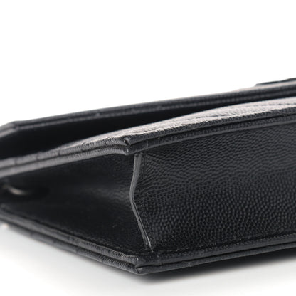 Saint Laurent Grain De Poudre Matelasse Chevron Monogram Envelope Chain Wallet Black 8 of 11