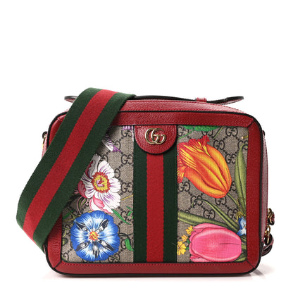 Gucci GG Supreme Monogram Flora Web Small Ophidia Top Handle Shoulder Bag Hibiscus Red 1 of 10