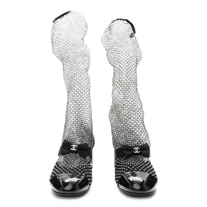 Chanel Mesh Crystal Patent CC Bow High Boots 40 Black 3 of 8