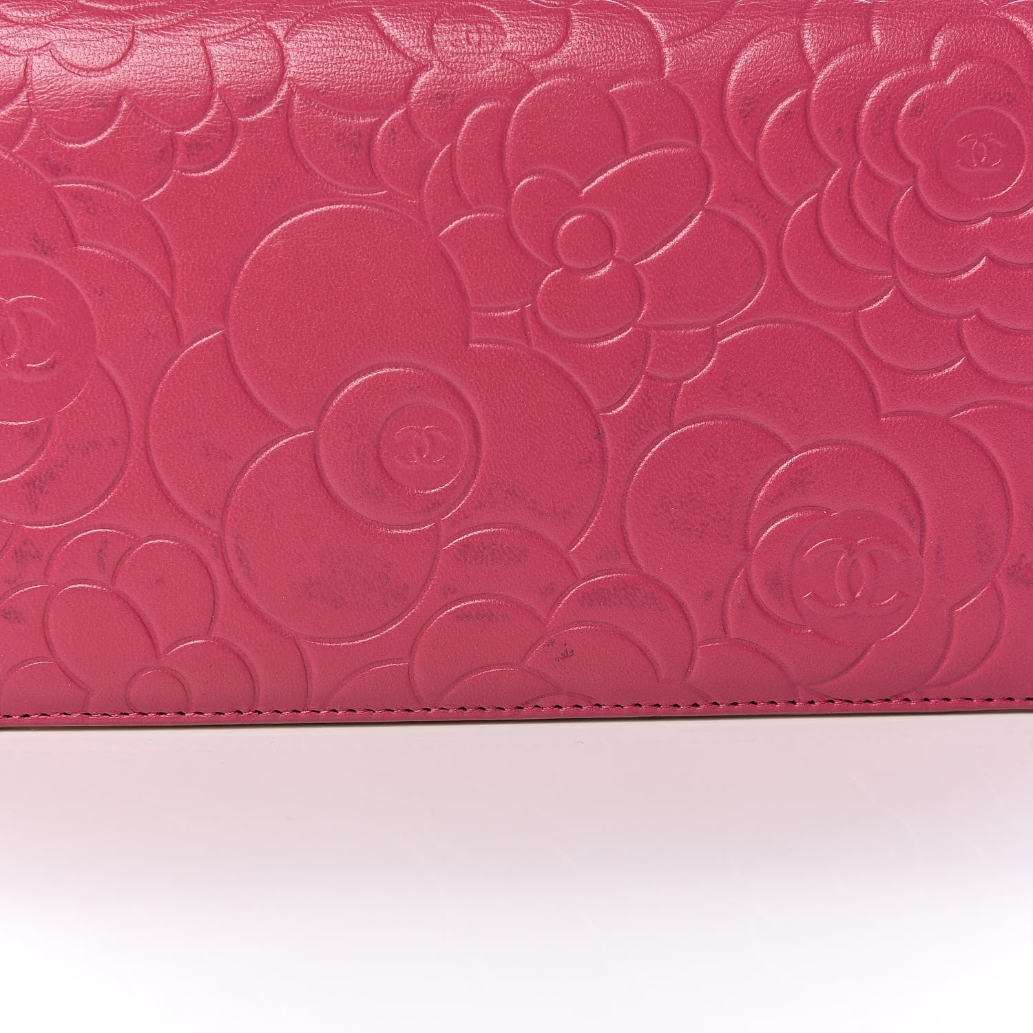 Chanel Lambskin Camellia Embossed Yen Wallet Fuchsia 10 of 10