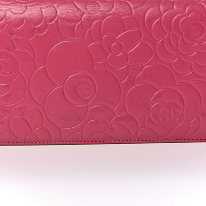 Chanel Lambskin Camellia Embossed Yen Wallet Fuchsia 10 of 10