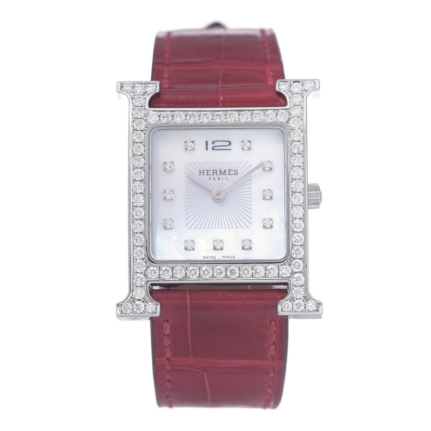 Stainless Steel Alligator Diamond Bezel Mother of Pearl 26mm Heure H Hour Quartz Watch Braise