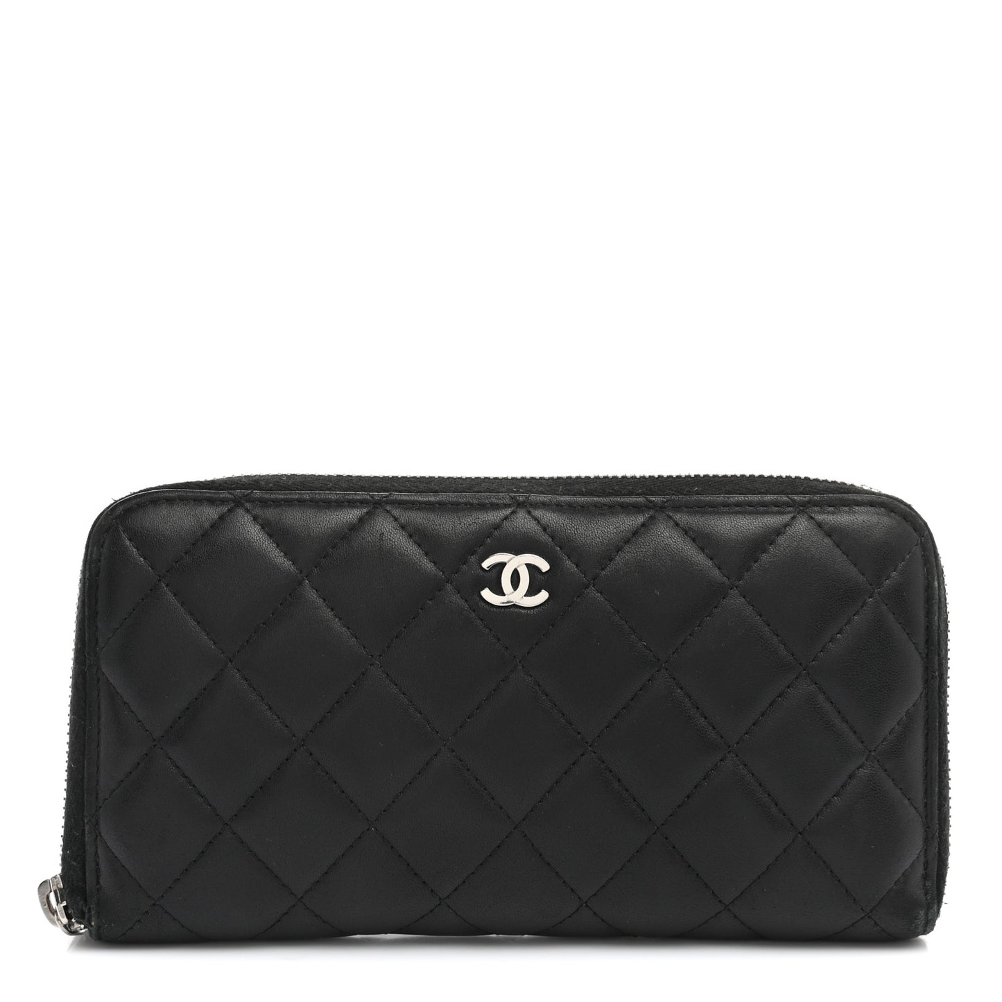 Lambskin Quilted Large Gusset Zip Around Wallet Black