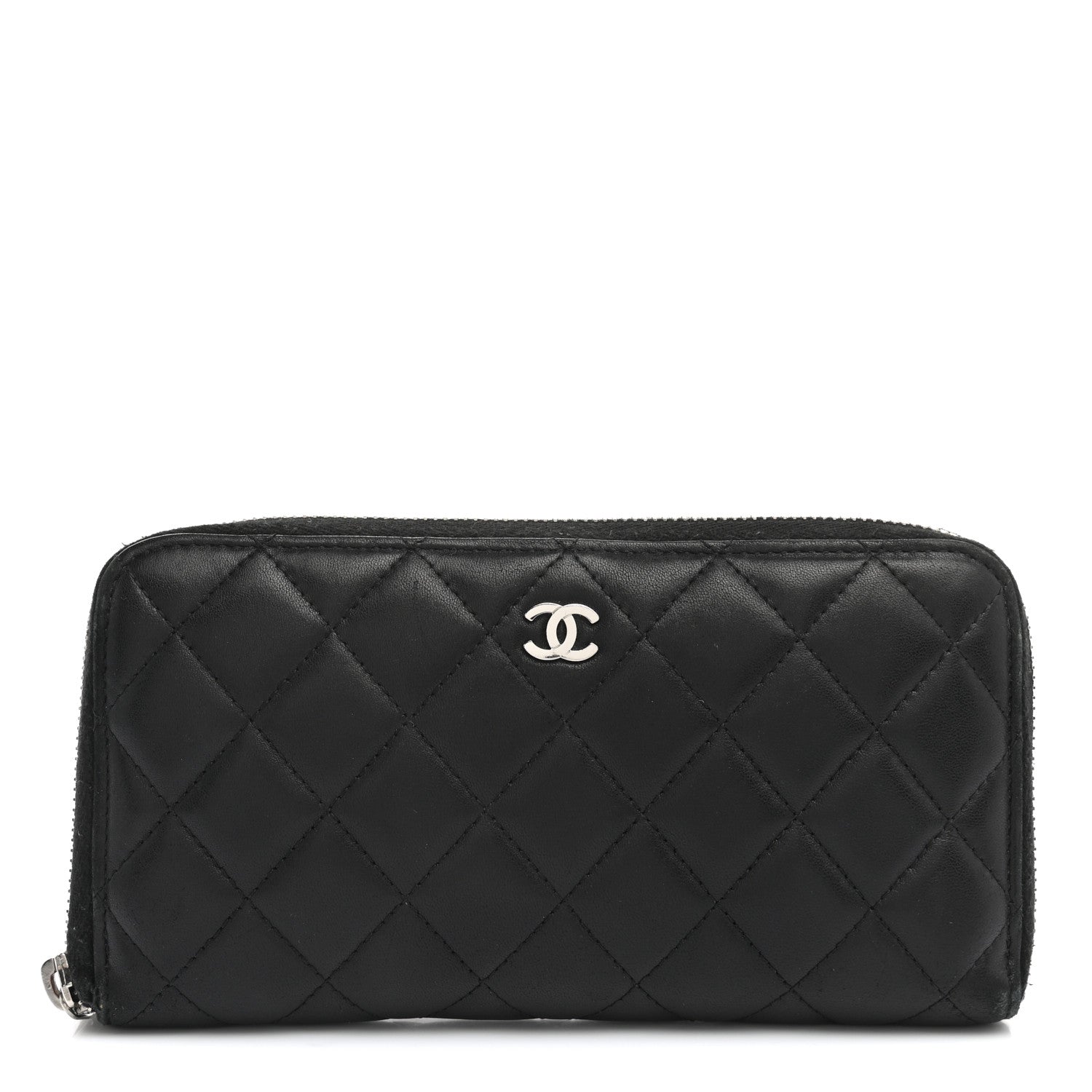 Chanel Lambskin Quilted Large Gusset Zip Around Wallet Black 1 of 13