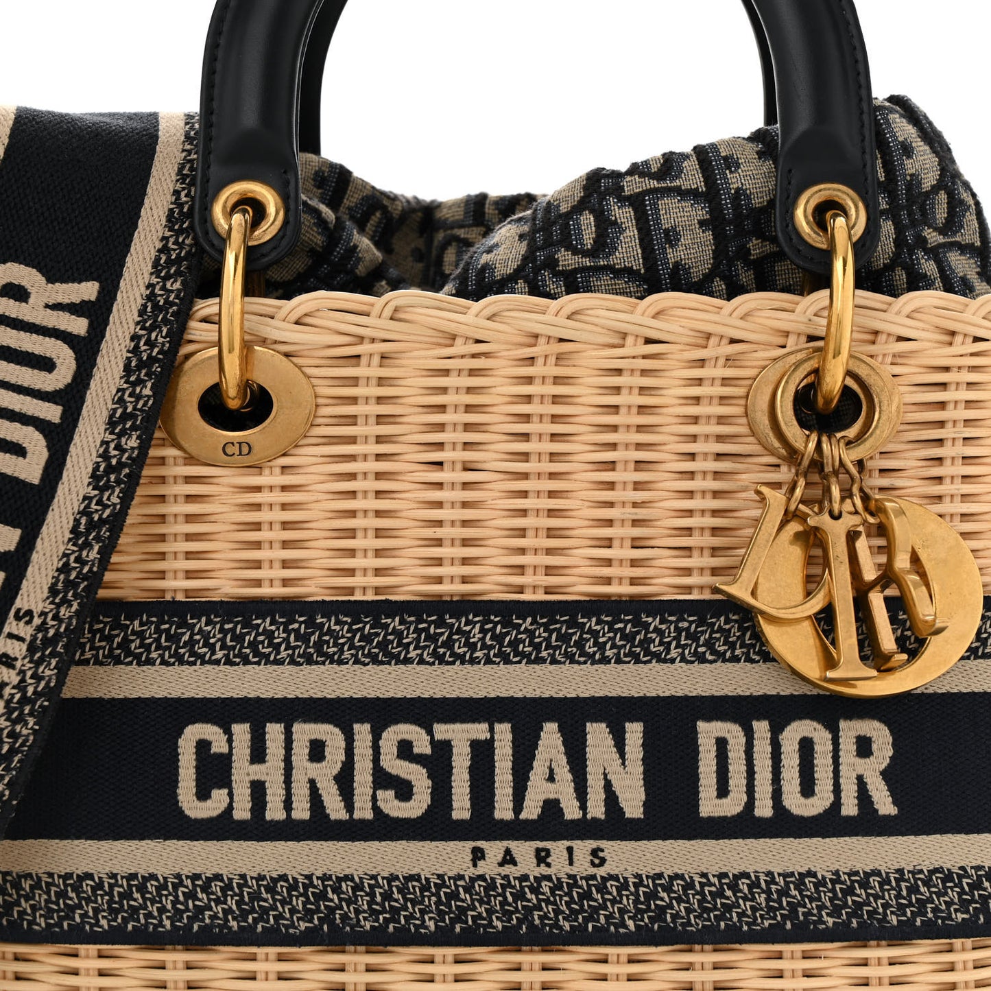 Wicker Oblique Medium Lady Dior Bag Blue Blue