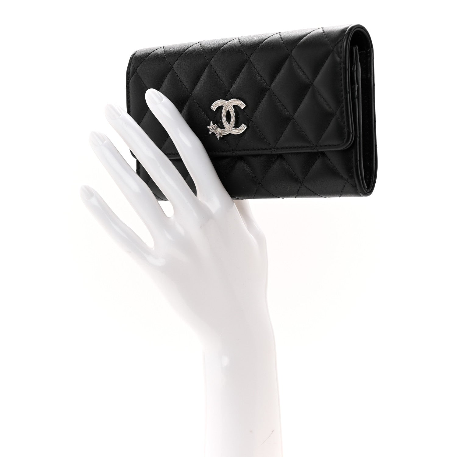Chanel Calfskin Quilted Crystal CC Star Flap Wallet Black 2 of 7