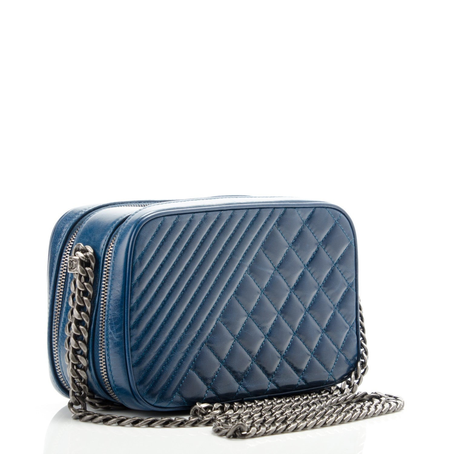 Chanel Glazed Calfskin Small Quilted Coco Boy Camera Bag Blue 3 of 7