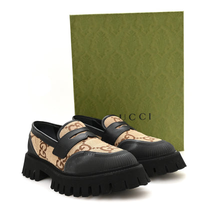 Gucci Monogram Jumbo GG Miro Soft Calfskin Mens Lug Sole Loafers 9 Camel Ebony Black 9 of 9