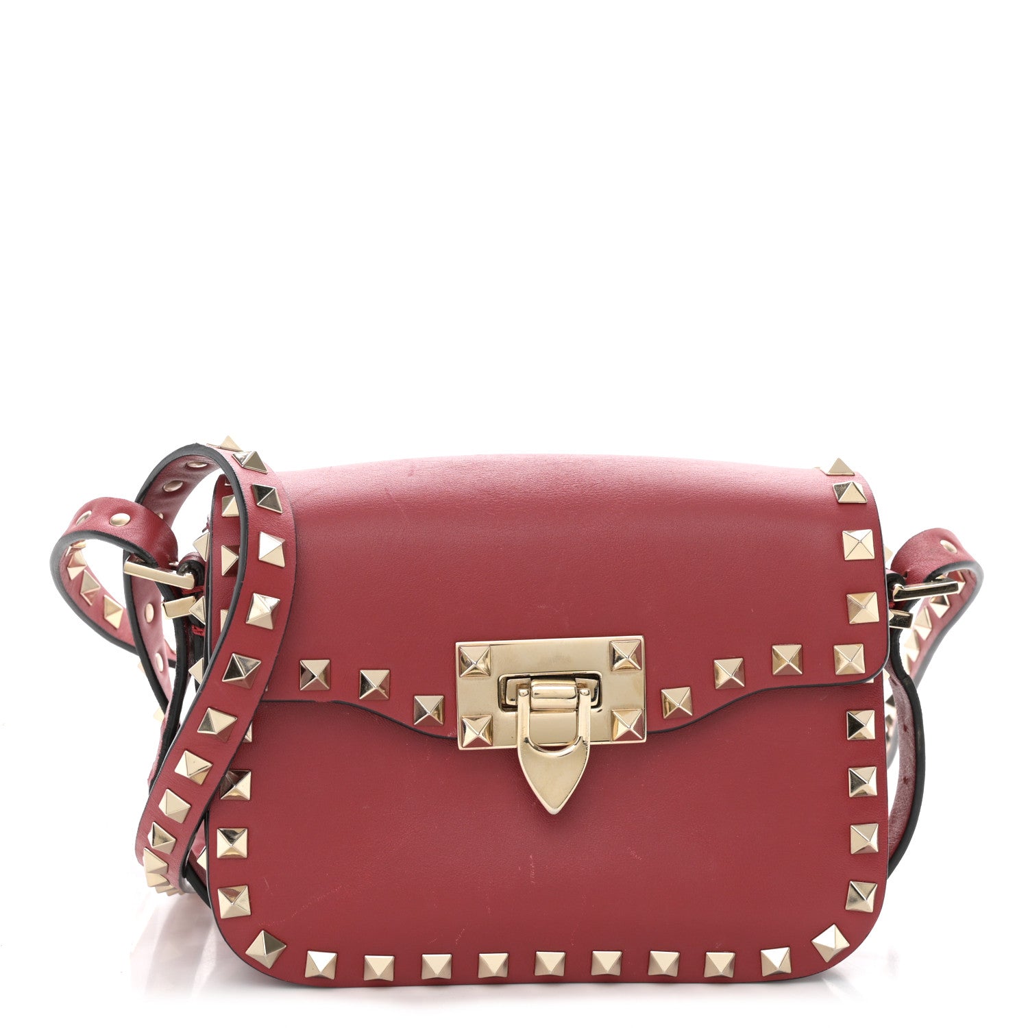 Valentino Garavani Vitello Small Rockstud Flap Saddle Bag Red 1 of 15