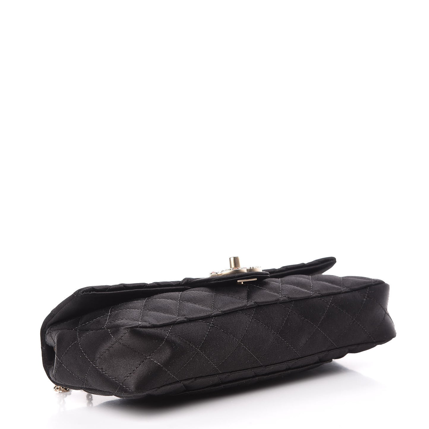 Satin Quilted Jeweled East West Flap Black