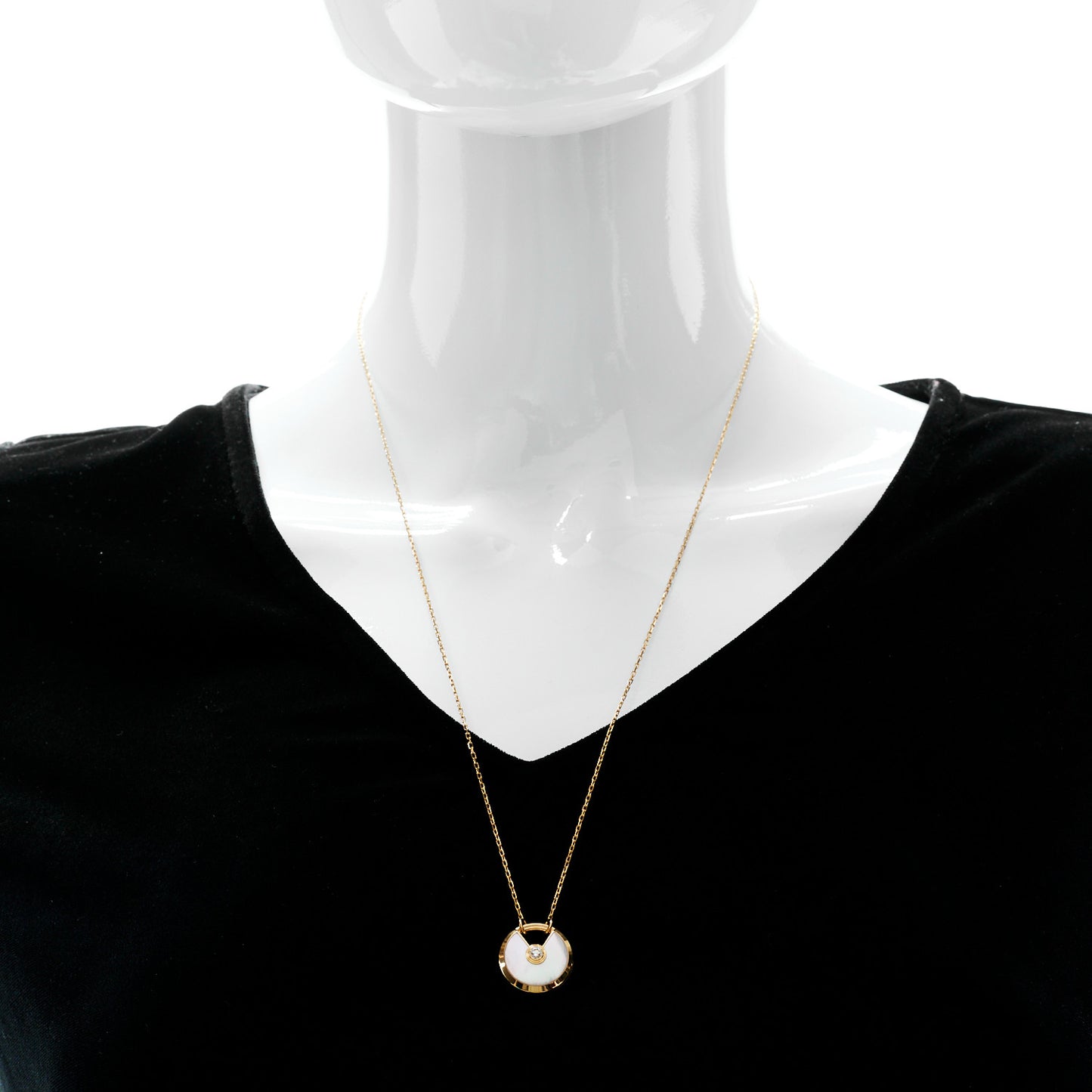 18K Yellow Gold Diamond Mother of Pearl SM Amulette de Cartier Pendant Necklace