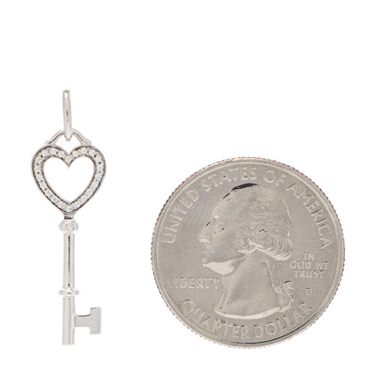 Tiffany 18K White Gold Diamond Heart Key Pendant 2 of 5