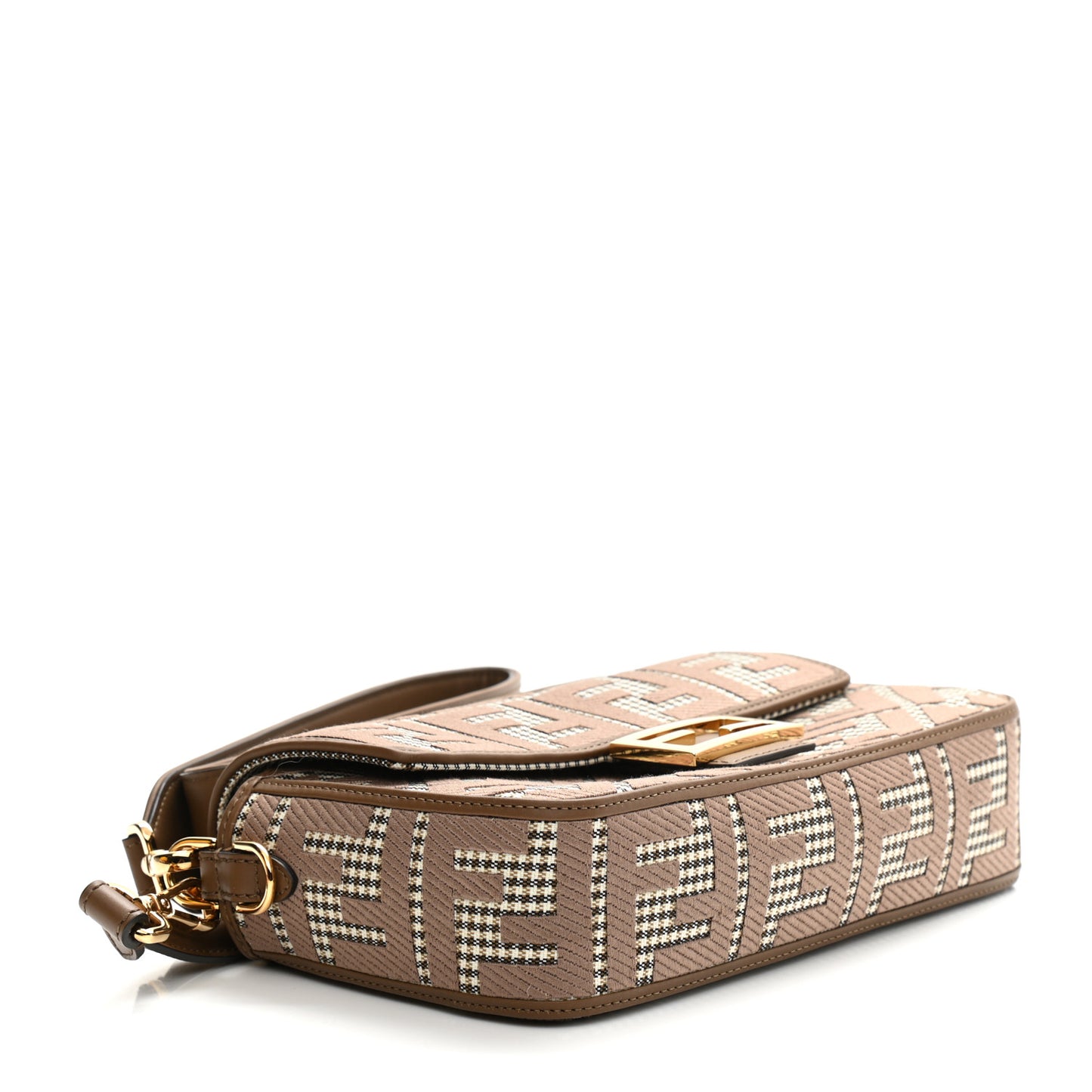 Wool Vitello King Houndstooth FF Embroidered Baguette Beige Moro