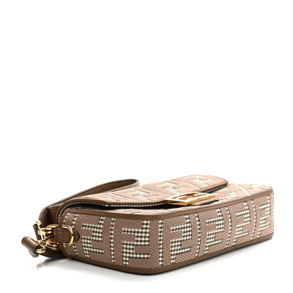 Fendi Wool Vitello King Houndstooth FF Embroidered Baguette Beige Moro 4 of 9