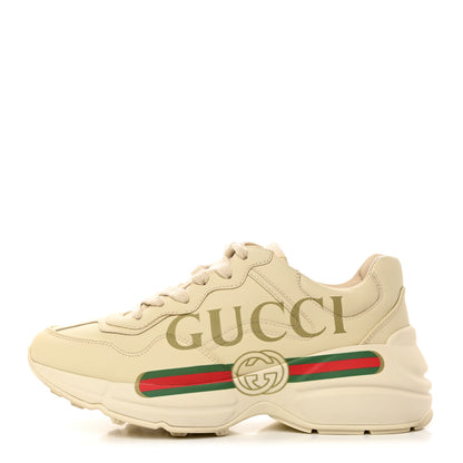 Gucci Calfskin Logo Womens Rhyton Sneakers 37.5 Ivory 1 of 9